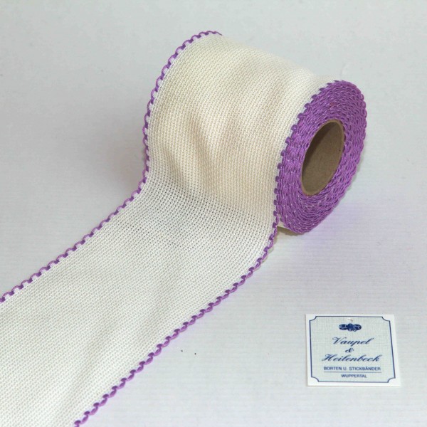 Aida-Stickband 100% BW, 80 mm, Farbe 44, weiß - violett