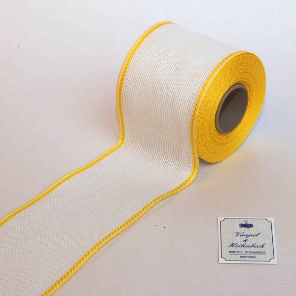 Aida-Stickband 100% BW, 80 mm, Farbe 4, weiß - gelb