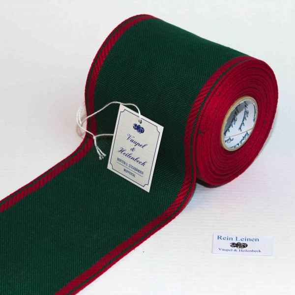 Leinenband 100 mm, 11-fädig, Rand gestreift, Farbe 208, grün - rot