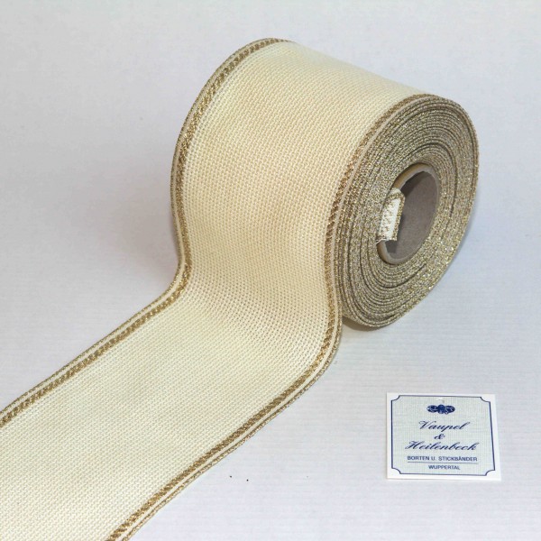 Aida-Stickband 100% BW, 80 mm, Farbe 90, beige - gold