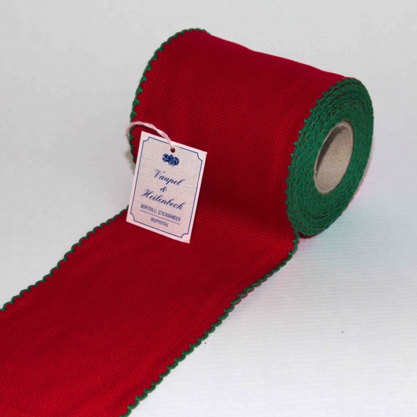 Aida-Stickband 100% BW, 100 mm, Farbe 23, rot - grün