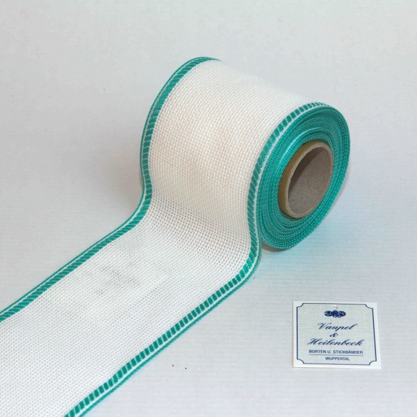 Aida-Stickband 100% BW, 80 mm, Farbe 54, weiß - türkis