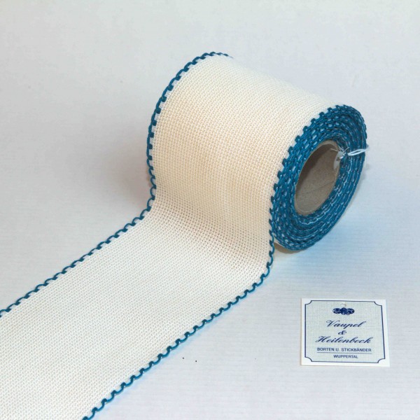 Aida-Stickband 100% BW, 80 mm, Farbe 16, weiß - petrol