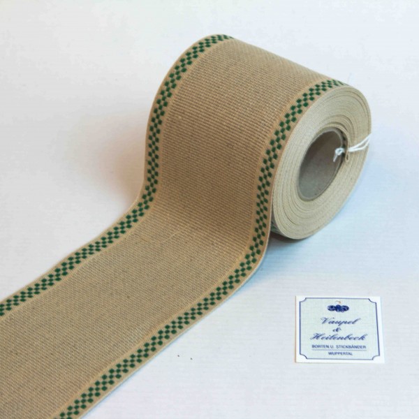 Aida-Stickband 100% BW, 80 mm, Farbe 23, beige - Karo grün
