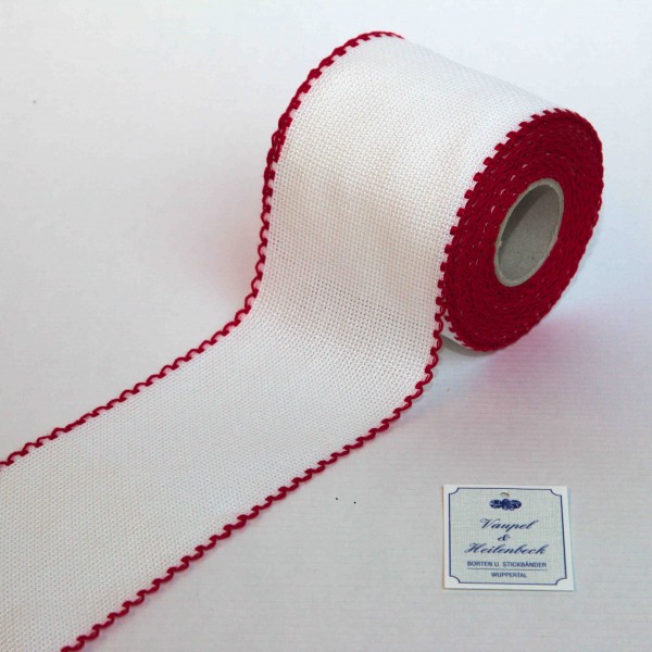 Aida-Stickband 100% BW, 80 mm, Farbe 8, weiß - rot