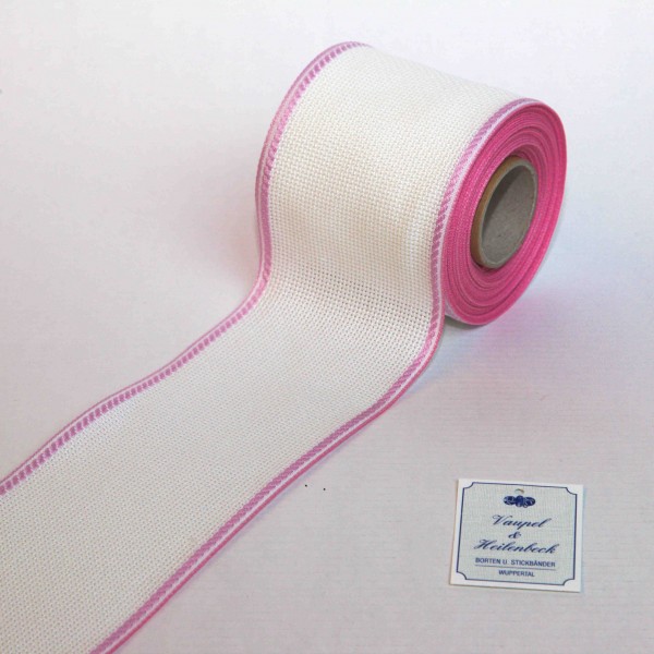 Aida-Stickband 100% BW, 80 mm, Farbe 12, weiß - hell rosa