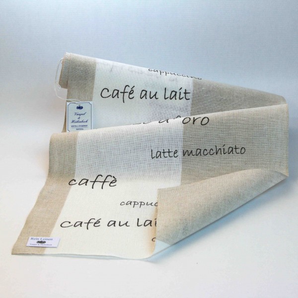 Leinenband 340 mm, Druck "Café", Farbe 1, gebleicht - meliert