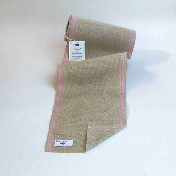 Leinenband 170 mm, 11-fädig, Rand gestreift, Farbe 12, natur - rosa