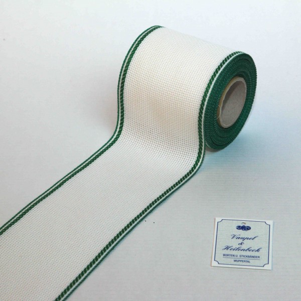 Aida-Stickband 100% BW, 80 mm, Farbe 23, weiß - grün