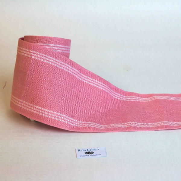 Leinenschlauch  ca. 62 mm, 11-fädig, gestreift, Farbe 100, rose - weiß
