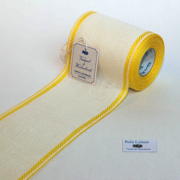 Leinenband 100 mm, 11-fädig, Rand gestreift, Farbe 4, gebleicht - gelb