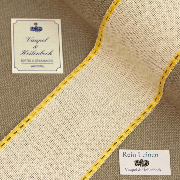 Leinenband mit Lochrand, 11-fädig, 70 mm, Farbe 4, gebleicht - gelb