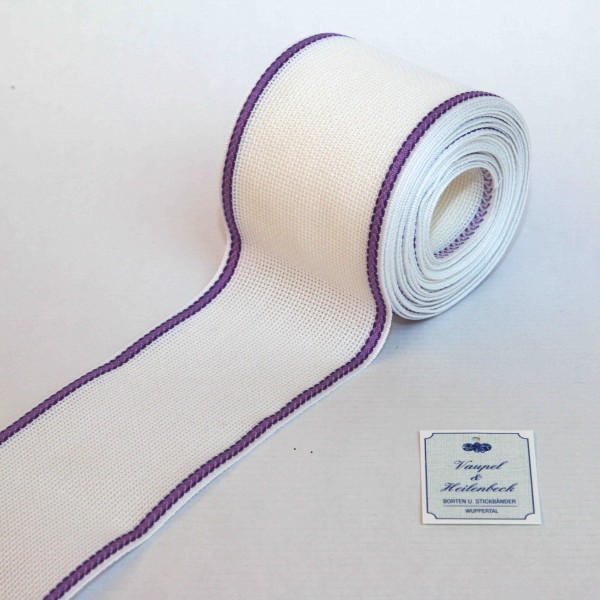 Aida-Stickband 100% BW, 80 mm, Farbe 44, weiß - violett