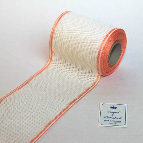 Aida-Stickband 100% BW, 100 mm, Farbe 49, weiß - lachs