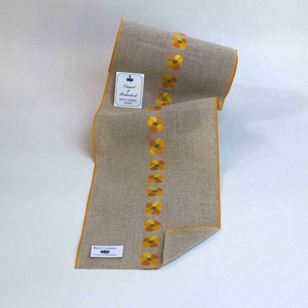 Leinenband 175 mm, 11-fädig, Motiv Stiefmütterchen, Farbe 204, natur - gelb