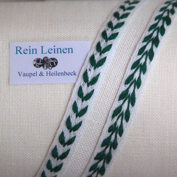 Zierband aus Leinen 9 mm, Farbe 900209, gebleicht - grün