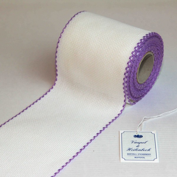 Aida-Stickband 100% BW, 100 mm, Farbe 44, weiß - violett