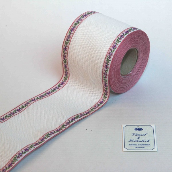 Aida-Stickband 100% BW, 80 mm, Farbe 33, weiß - Ranke pink