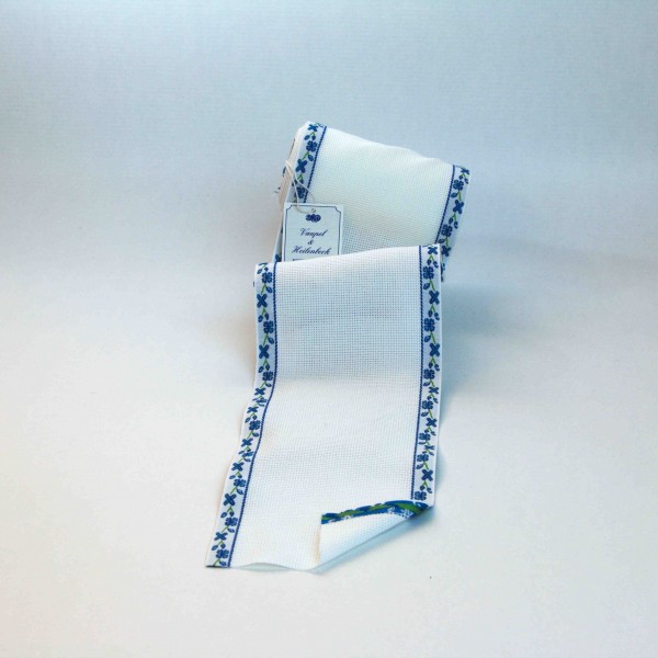 Aida-Stickband 100% BW, 120 mm, Farbe 19, weiß - Kleeblatt blau