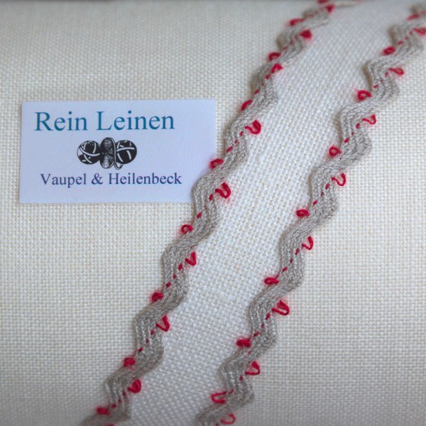 Zackenband aus Leinen, Farbe 901208, natur - rot
