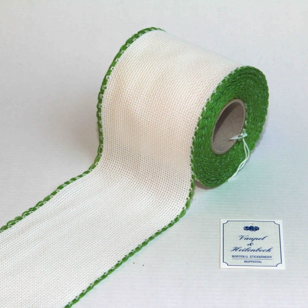 Aida-Stickband 100% BW, 80 mm, Farbe 37, weiß - apfelgrün