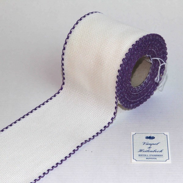 Aida-Stickband 100% BW, 80 mm, Farbe 33, weiß - dunkel violett