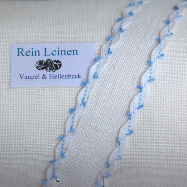 Zackenband aus Leinen, Farbe 100212, weiß - hellblau