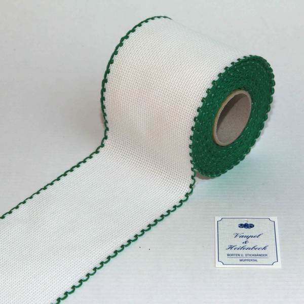Aida-Stickband 100% BW, 80 mm, Farbe 23, weiß - grün
