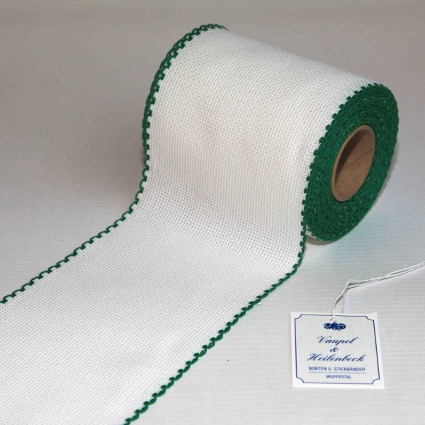 Aida-Stickband 100% BW, 100 mm, Farbe 23, weiß - grün