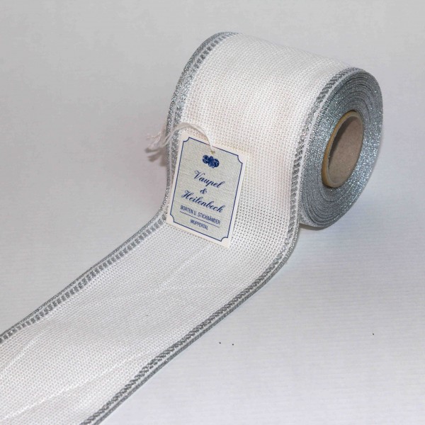 Aida-Stickband 100% BW, 80 mm, Farbe 95, weiß - silber