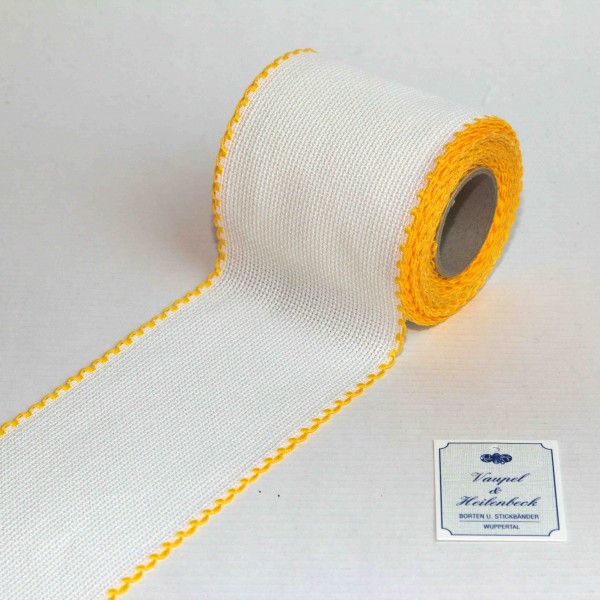 Aida-Stickband 100% BW, 80 mm, Farbe 4, weiß - gelb