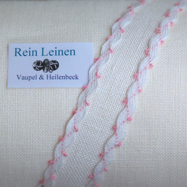 Zackenband aus Leinen, Farbe 100211, weiß - rose