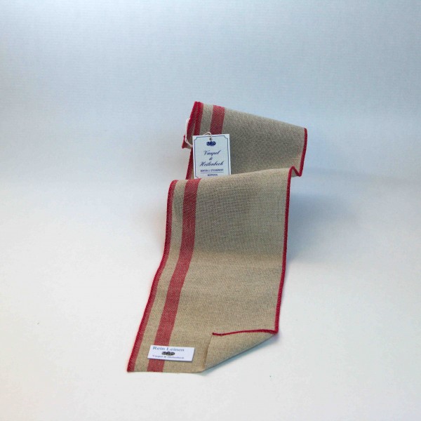 Leinenband 125 mm, 11-fädig, Rand gestreift Farbe 208, natur - rot
