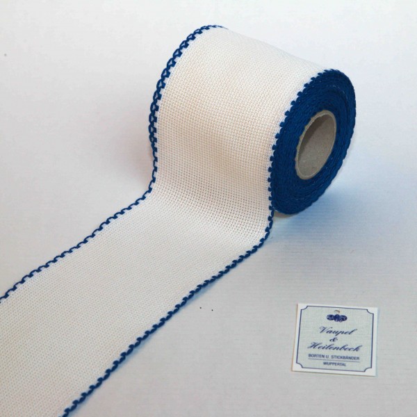 Aida-Stickband 100% BW, 80 mm, Farbe 19, weiß - blau
