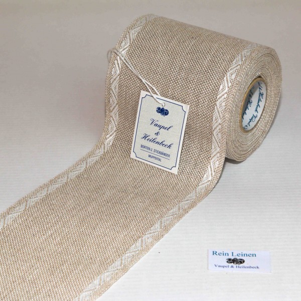 Leinenband mit Jacquardrand, 8,5-fädig, 100 mm, uni, Farbe 1, natur - gebleicht