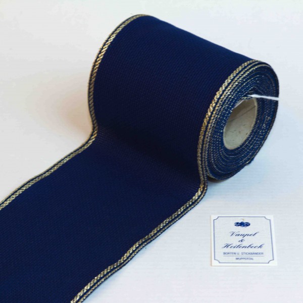 Aida-Stickband 100% BW, 100 mm, Farbe 90, blau - Goldrand