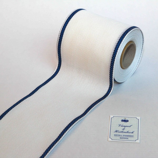Aida-Stickband 100% BW, 100 mm, Farbe 19, weiß - blau