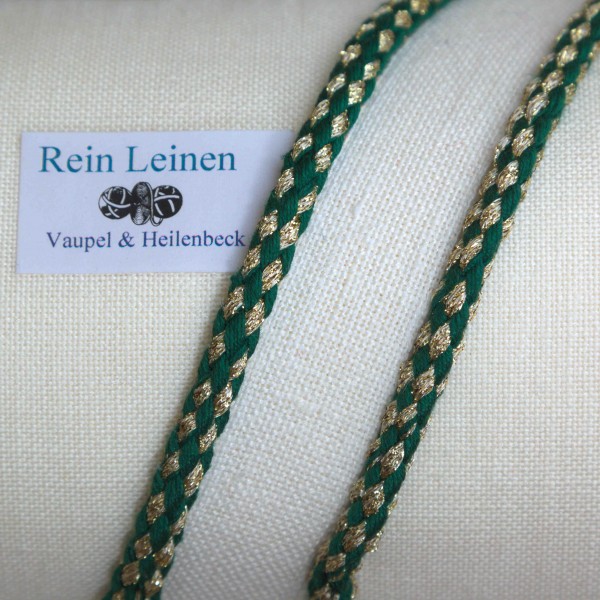Leinenkordel geflochten 6 mm, Farbe 20990, grün - gold