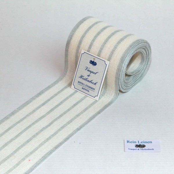 Leinenband 80 mm, 11-fädig, gestreift, Farbe 236, gebleicht - silbergrau