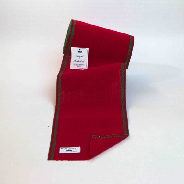 Leinenband 150 mm, 11-fädig, Rand gestreift, Farbe 23, rot - apfelgrün
