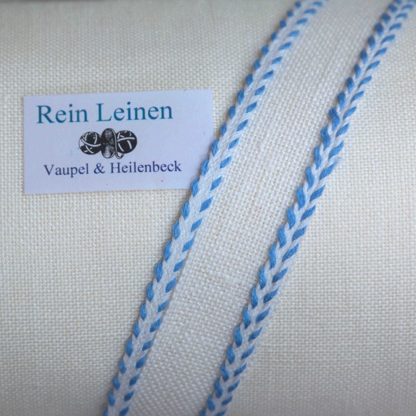 Zierband aus Leinen 4 mm, Farbe 100212, weiß - hellblau