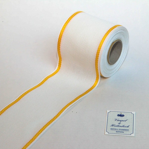 Aida-Stickband 100% BW, 100 mm, Farbe 4, weiß - gelb