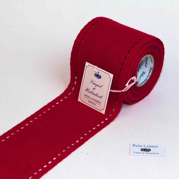 Leinenband mit Lochrand, 11-fädig, 80 mm, Farbe 208, rot - rot