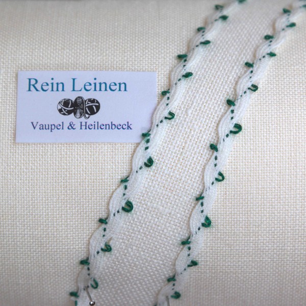 Zackenband aus Leinen, Farbe 900209, gebleicht - grün
