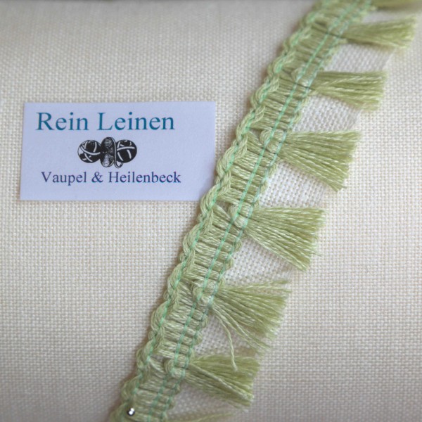 Fransenband aus Leinen, Farbe 215, reseda grün