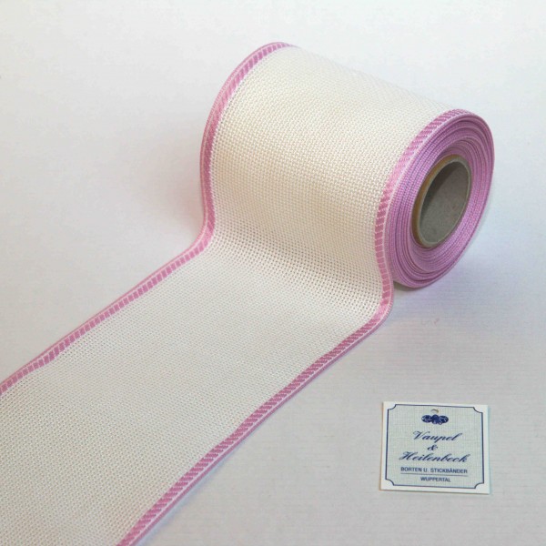 Aida-Stickband 100% BW, 100 mm, Farbe 12, weiß - hell rosa