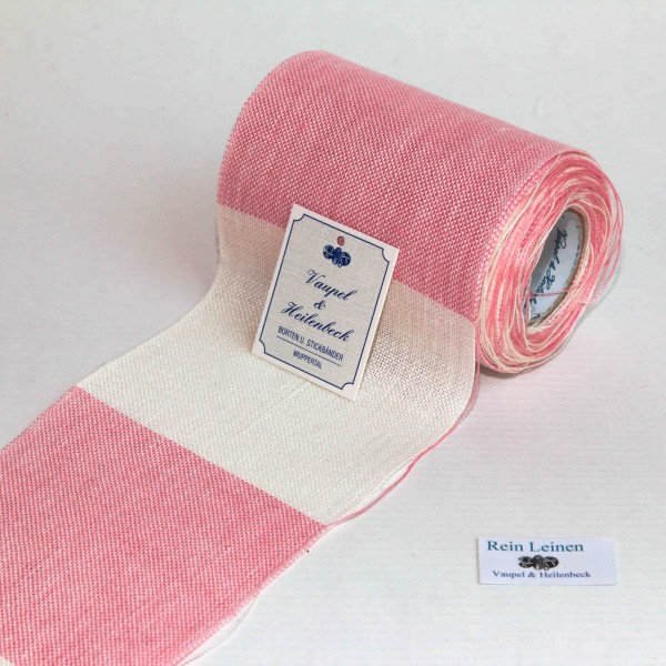 Leinenband 100 mm, 11-fädig, kariert, Farbe 211, gebleicht - rosa meliert