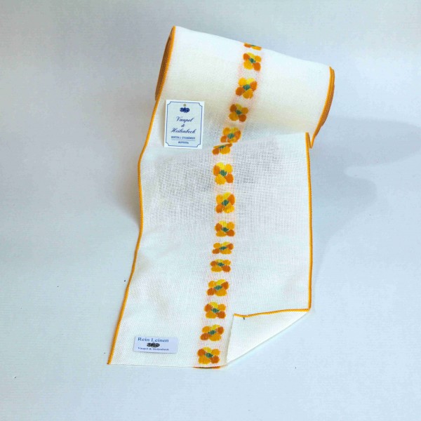 Leinenband 175 mm, 11-fädig, Motiv Stiefmütterchen, Farbe 204, gebleicht - gelb