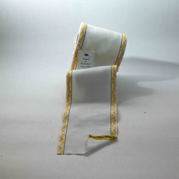 Aida-Stickband 100% BW, 120 mm, Farbe 4, weiß - Kleeblatt gelb