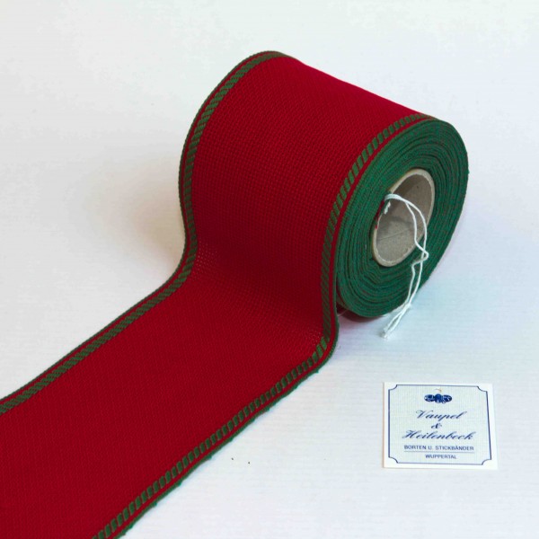 Aida-Stickband 100% BW, 80 mm, Farbe 23, rot - grün